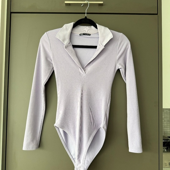 Zara Lilac Long-sleeved Polo Bodysuit Purple Polo Collar Bodysuit Size S - Picture 4 of 8